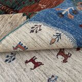 Gabbeh-Style Hand-Knotted Wool Rug with Abstract Landscape – 238×175 cm