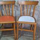 6 vintage bistro chairs from the 1950s, beech wood, repainted mismatched seats.