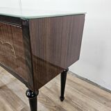 Paire de tables de chevet des années 60 avec porte à abattant et plateau en verre bleu