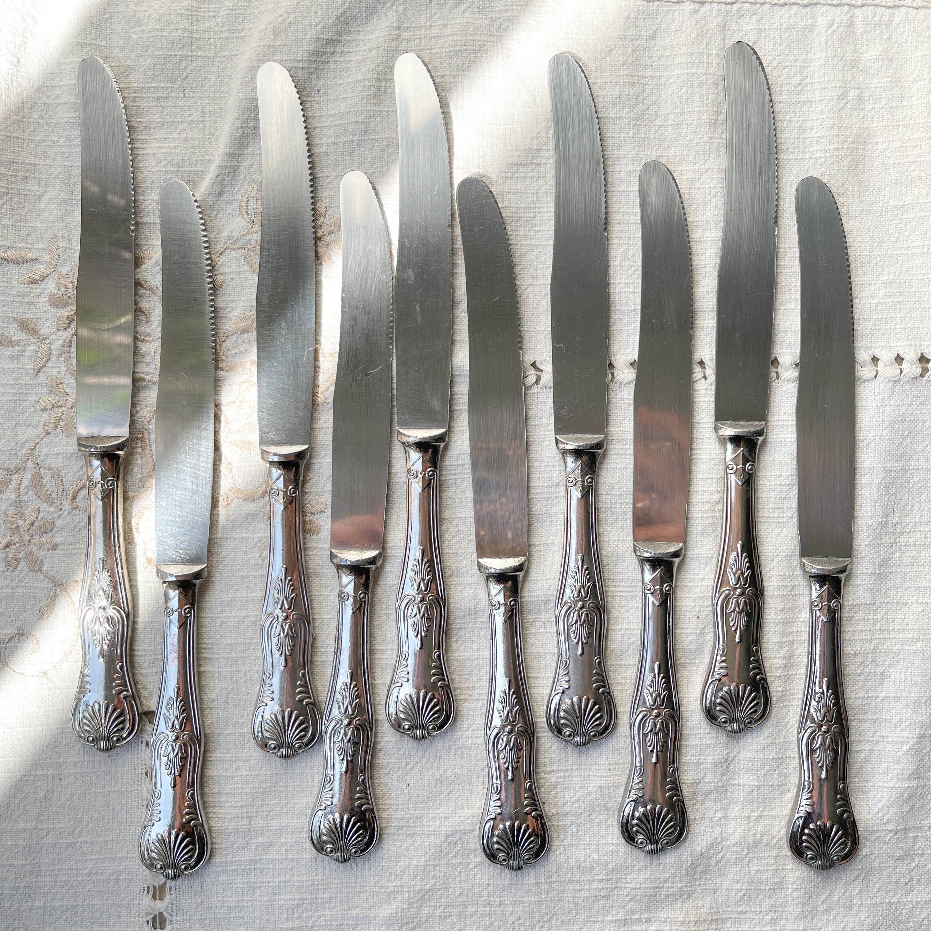 10 Vintage Rocaille Style Metal Knives