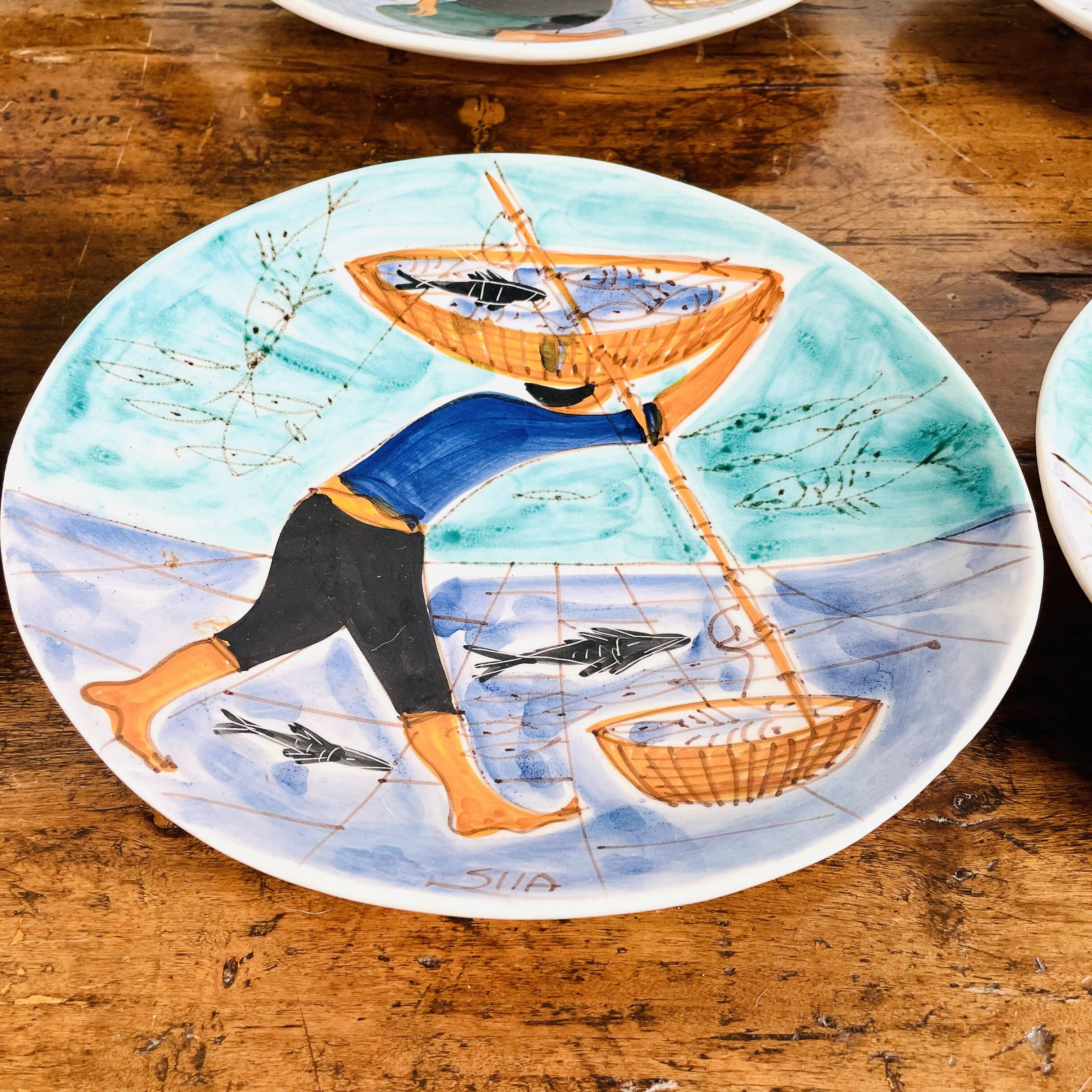 Magnificent set of 5 plates and 1 dish by Cesare Sartori for Sica.