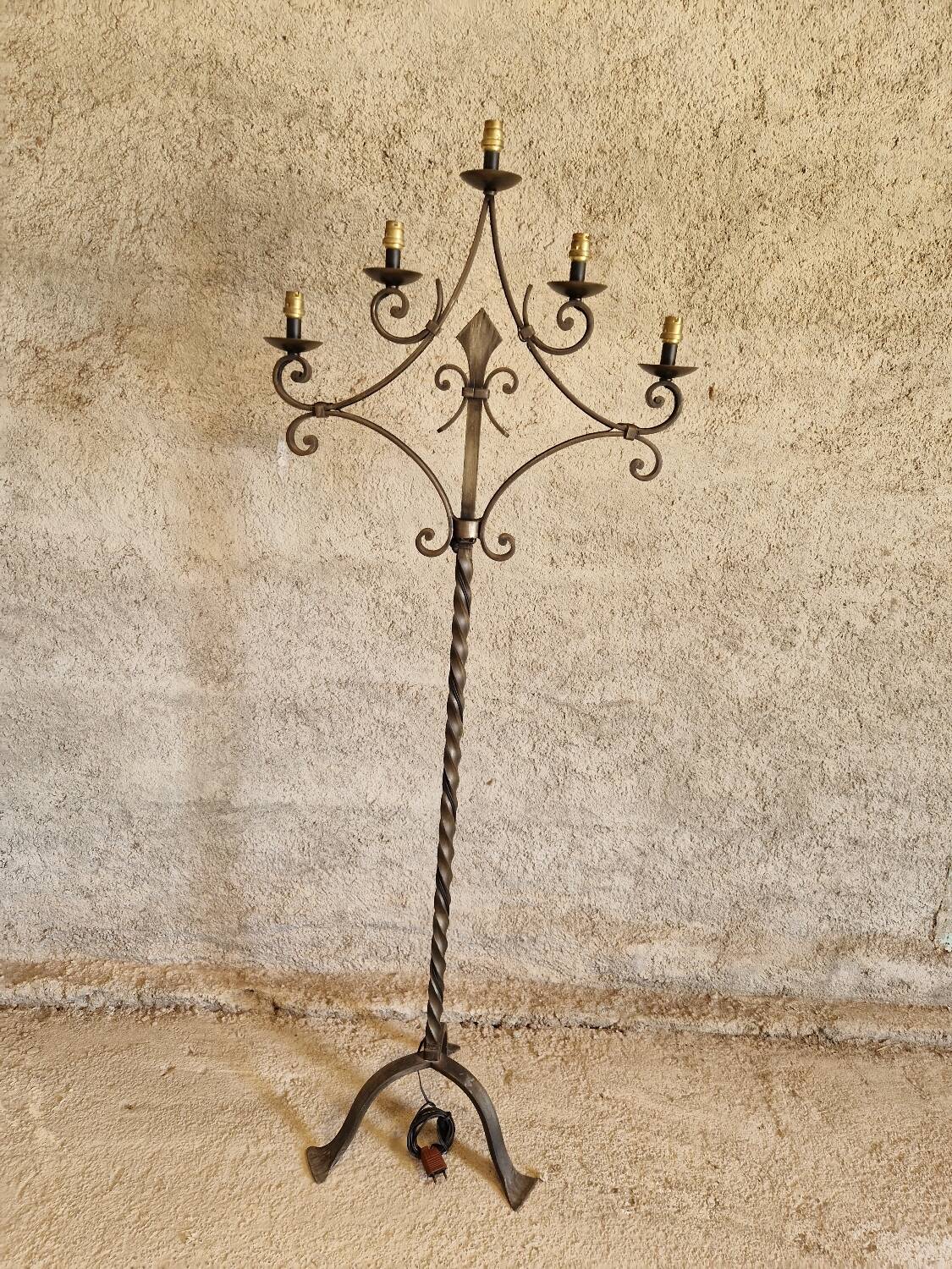 Four-light wrought iron floor lamp
