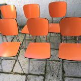 Set of 6 vintage orange formica chairs, 70s