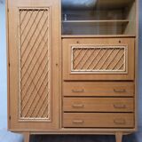 Wooden and rattan chest of drawers, 1960s