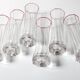 Set of 6 Mid-century Clear Crystal Glasses with Red Rim / Italy / 1980s