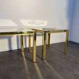 Pair of coffee tables, side table, glass and brass 60x60cm Italy 1960