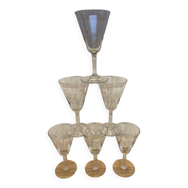 Set de 6 verres à vin gravés