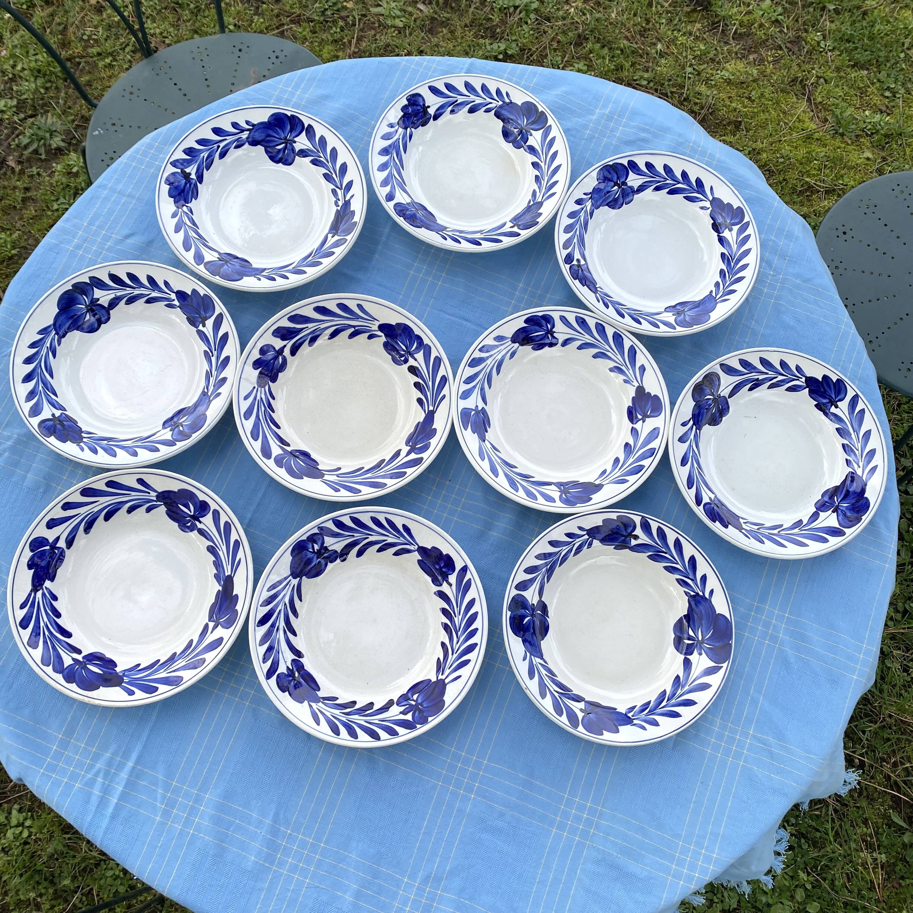 Cobalt blue floral deep plates from Lunéville.
