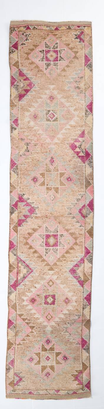 3x12 Pink & Cream Turkish Runner Rug, 80x364Cm