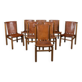 Ensemble de huit chaises de salle à manger en cuir d'ilmari tapiovaara des années 1950