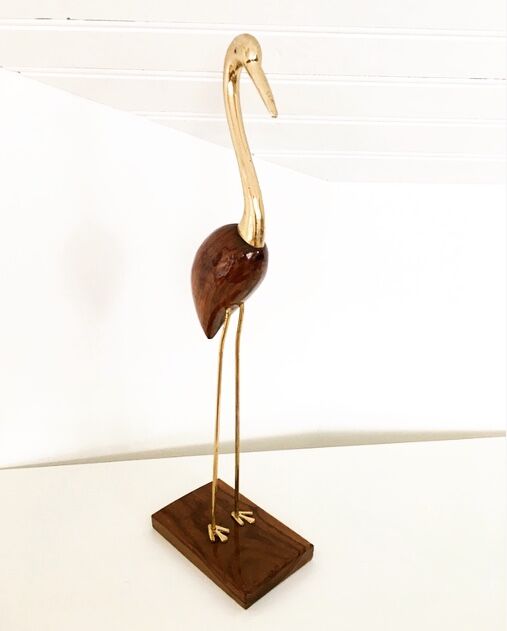 Heron in wood and brass