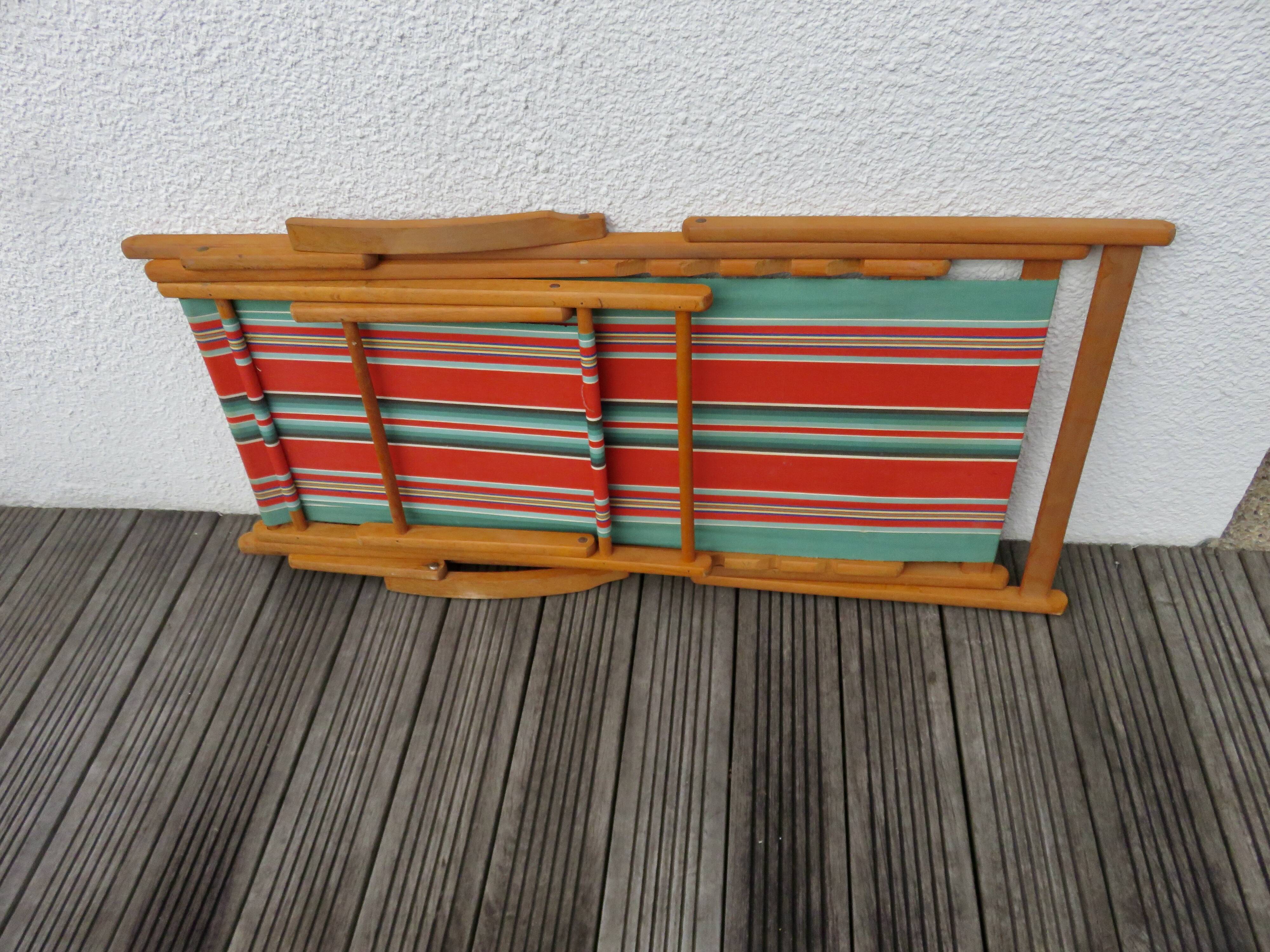 Pair of deckchairs, bayadere fabric, 1970