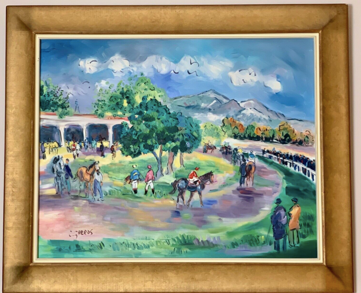 Oil on canvas "The Hippodrome" signed Catherine Garros
