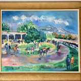 Oil on canvas "The Hippodrome" signed Catherine Garros