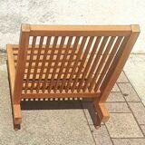 Pair of heaters 60s solid teak two-tone cushions