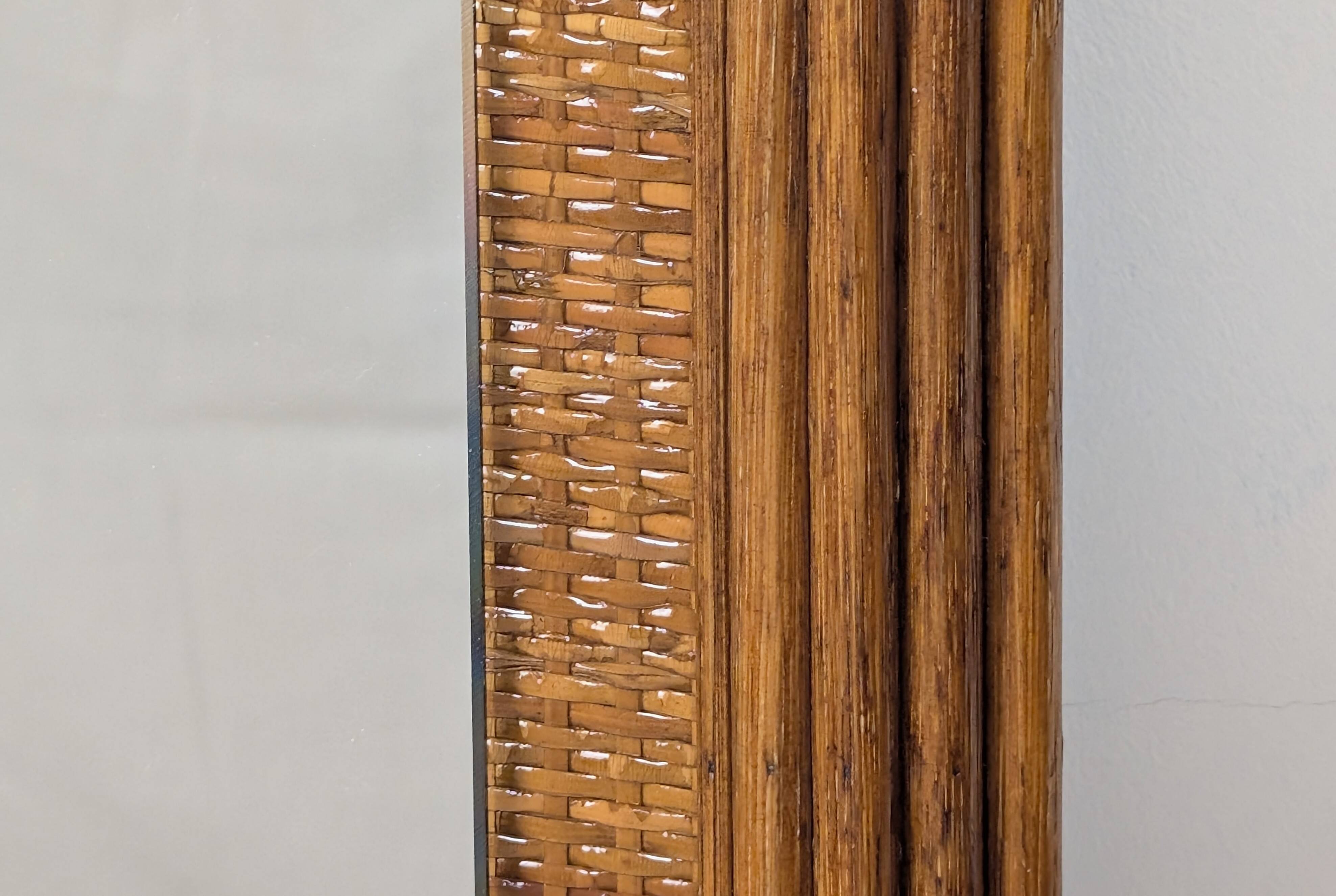 Wood and rattan mirror