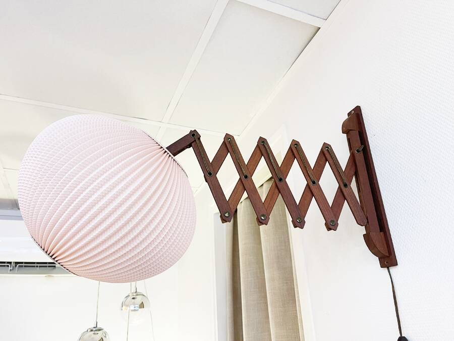Scandinavian teak accordion wall lamp – 1960s cocoon shade