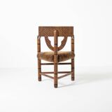Hand carved brutalist  / folk 'Monk' chair, reupholstered in sheepskin, Swe