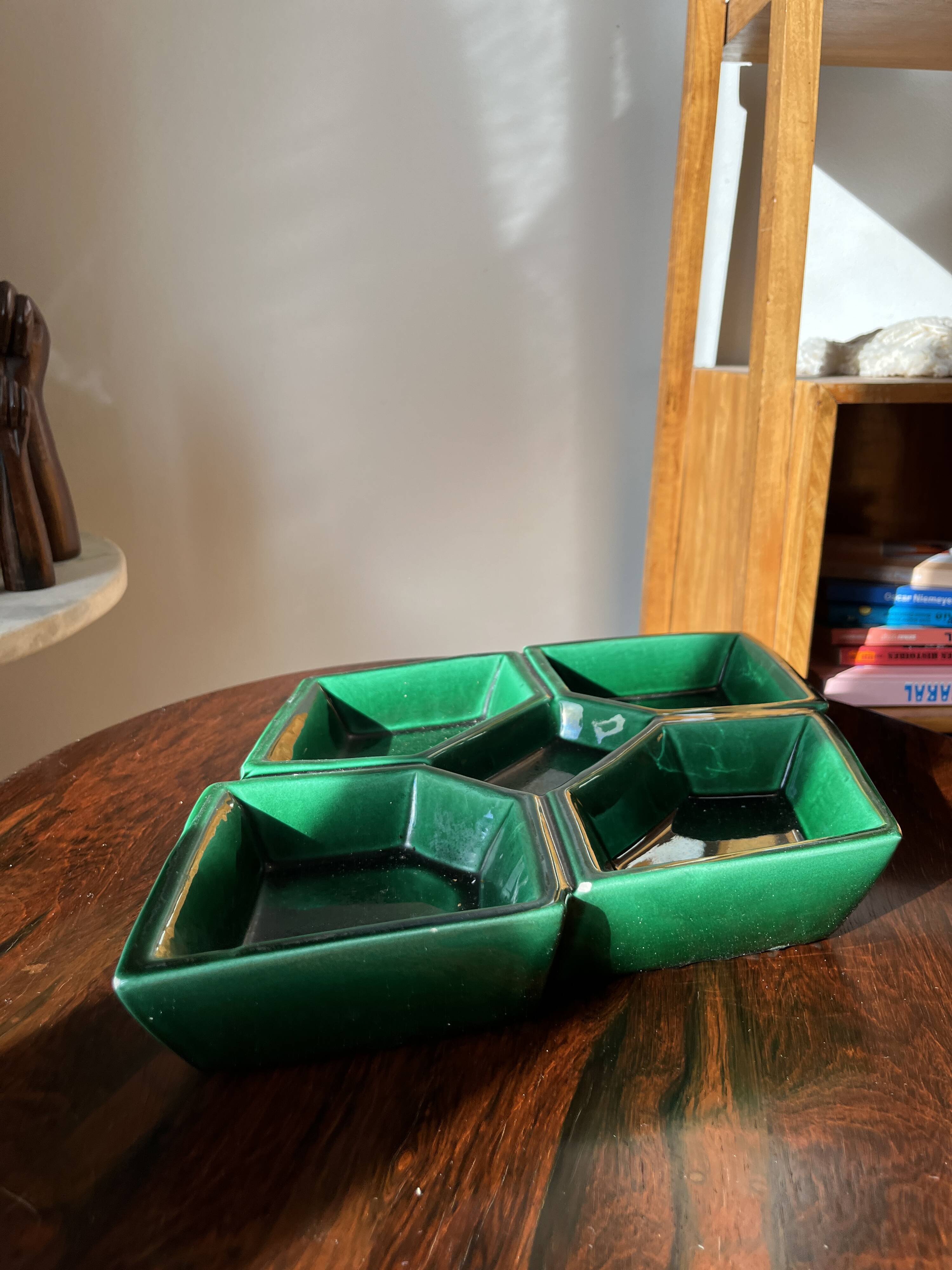 Compartmented dish VALLAURIS J-M Faux Barbotine diamond-shaped earthenware 60s