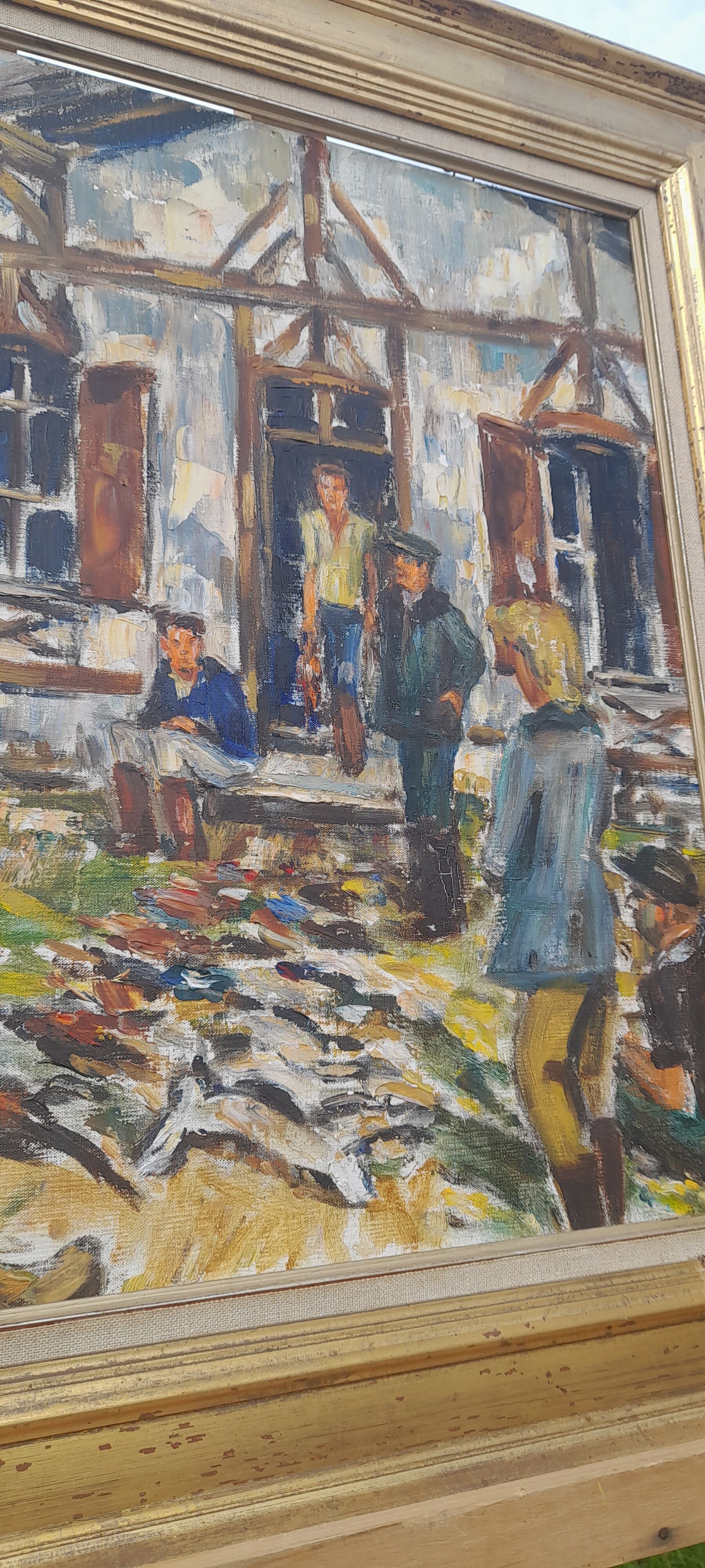 Oil on canvas framed hunting return Michel Gilbert 50 X 73 cm