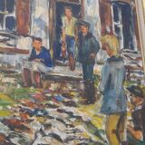 Oil on canvas framed hunting return Michel Gilbert 50 X 73 cm