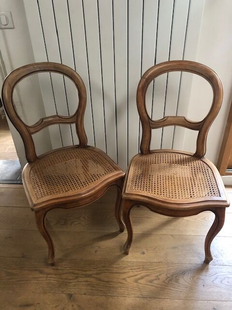 Set of 2 Louis Philippe chairs wood and cannage