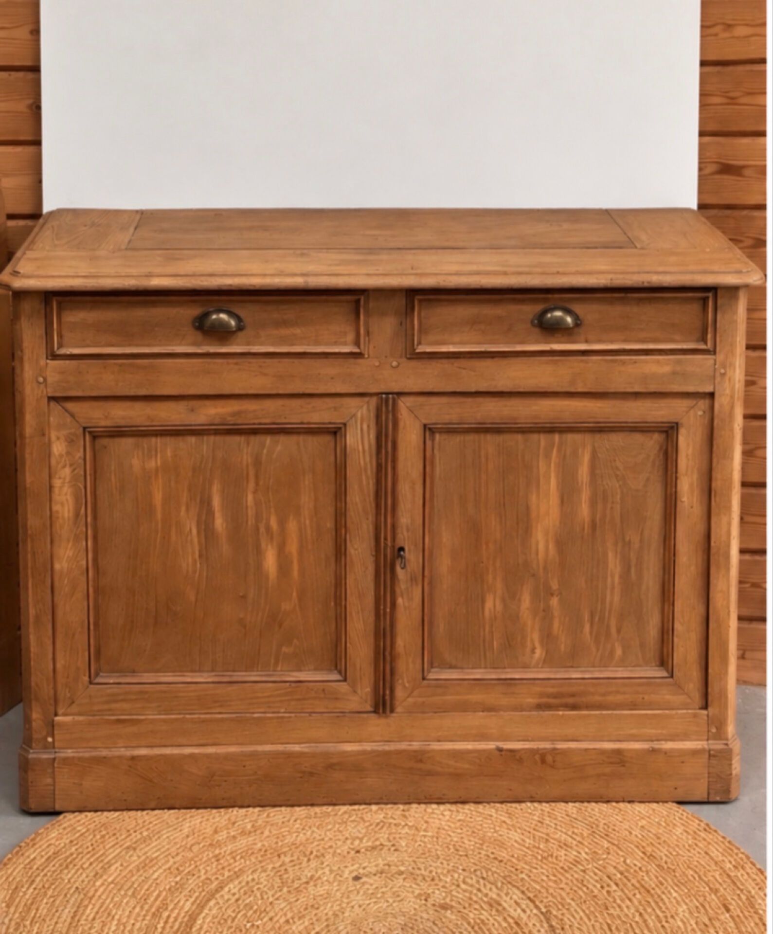 Old solid oak buffet with 2 drawers