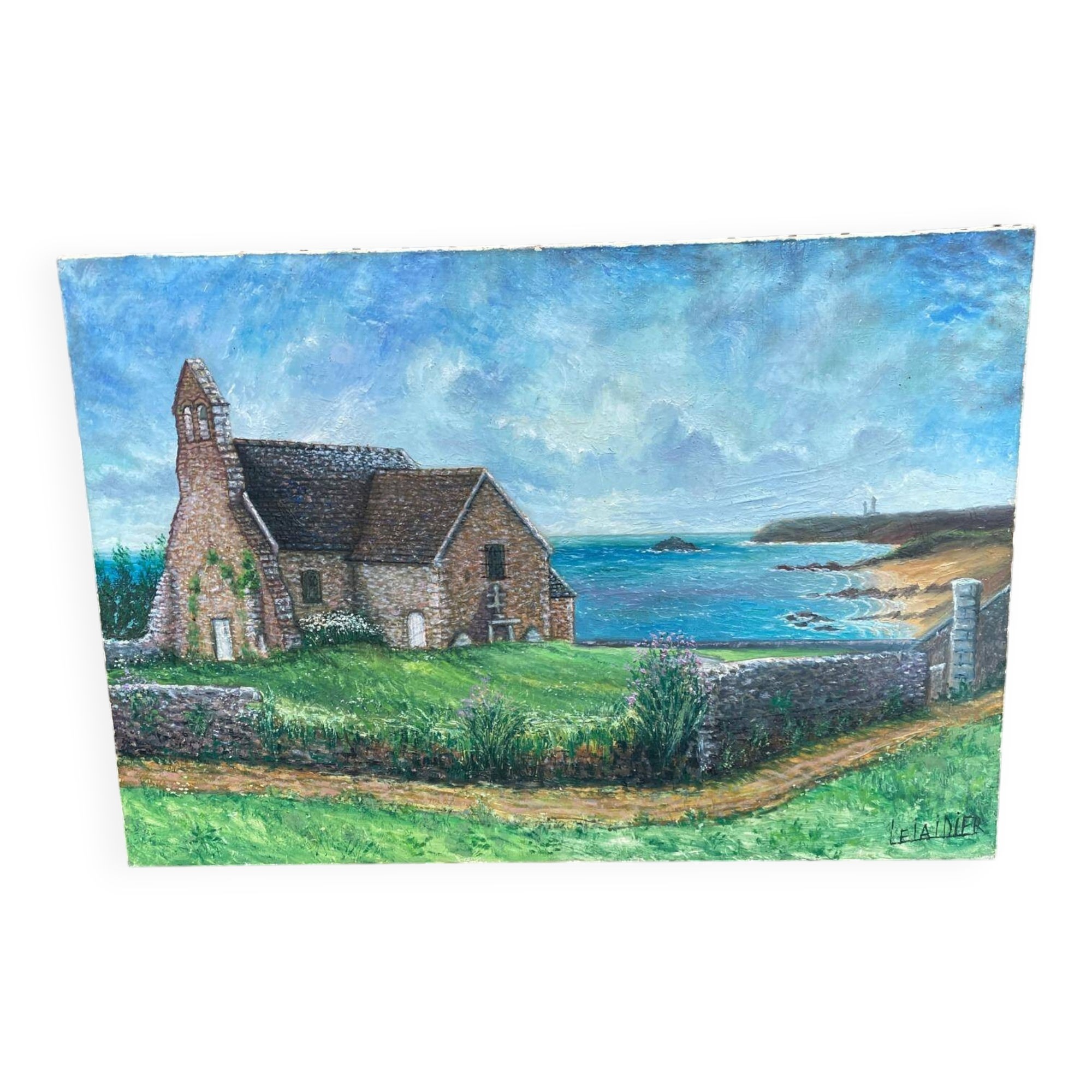 Oil painting on canvas, house by the sea, signed Lelaidier, 73x5