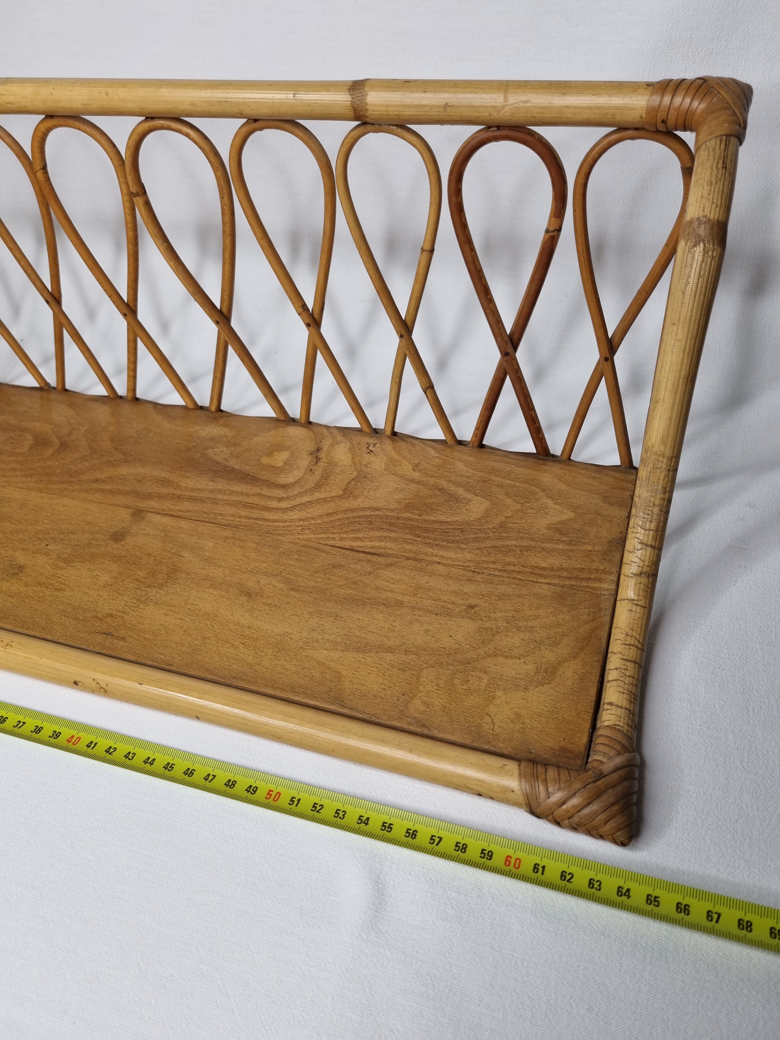 Vintage rattan wall shelf, 64 cm