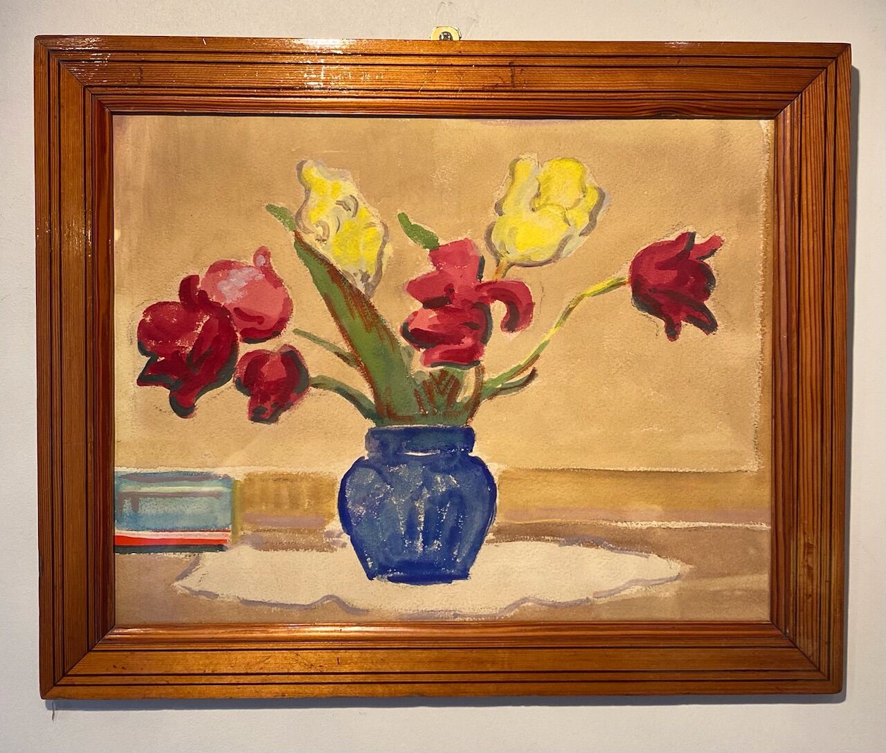 Old painting, still life with tulips, 70-80s