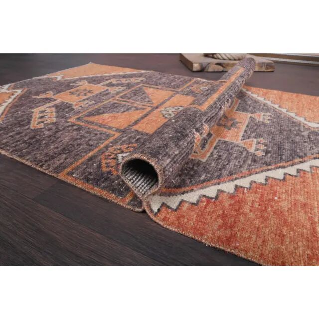 Vintage Turkish Hand-Knotted Wool Cotton Orange Runner Rug 80x394