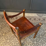 "Ibisco" armchair, wooden and leather Italy 1960