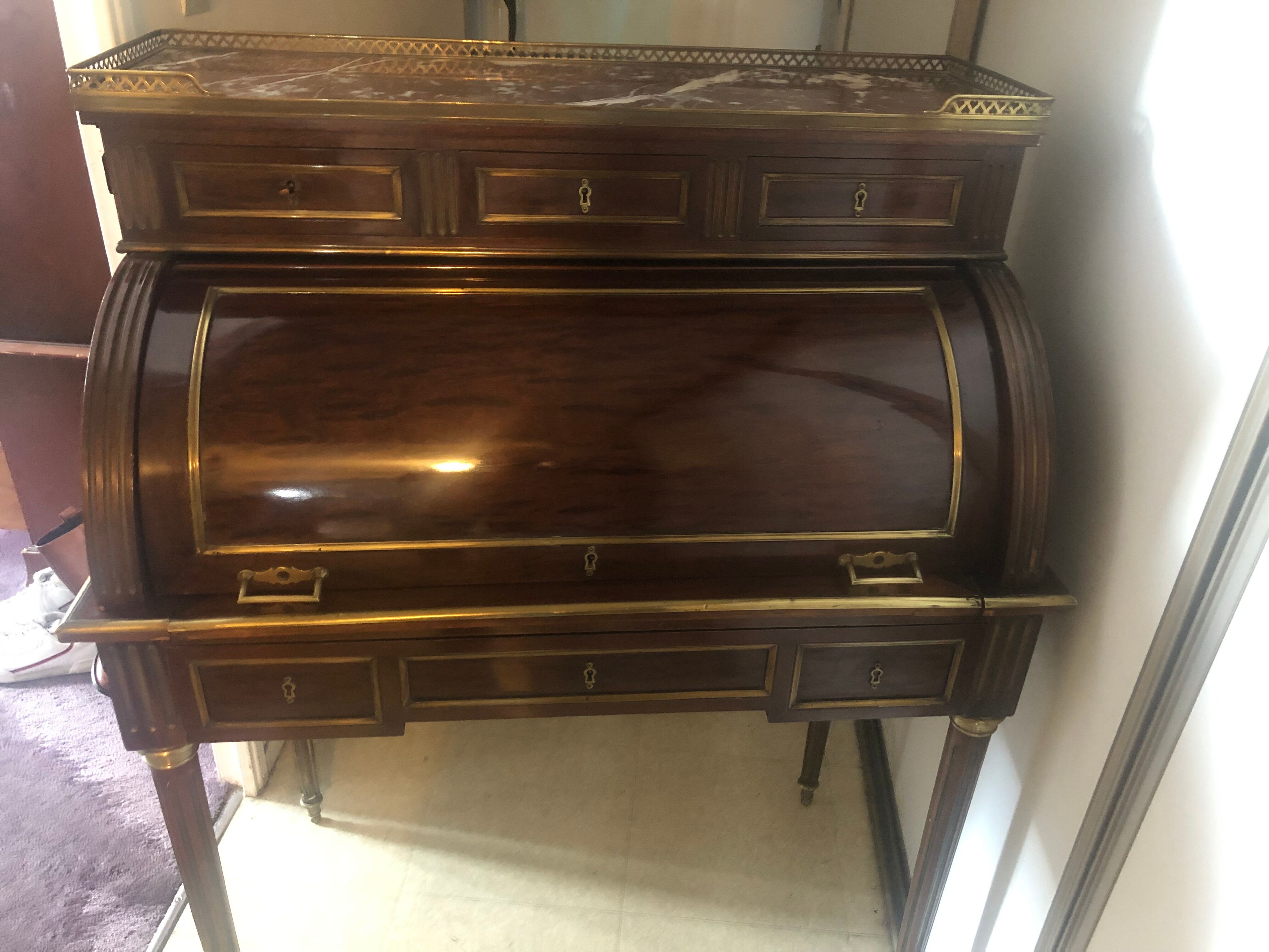Mahogany plated cylinder desk
