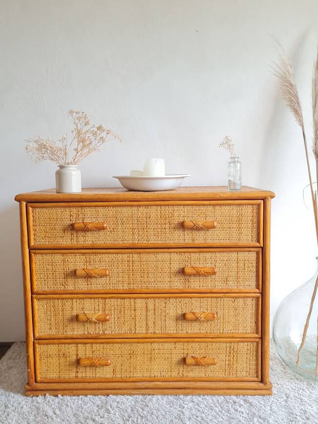 Vintage rattan chest of drawers circa 70s