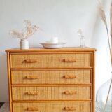 Vintage rattan chest of drawers circa 70s