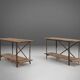 Industrial side table with metal frame and wooden top and removable platform, Belgium, 1920
