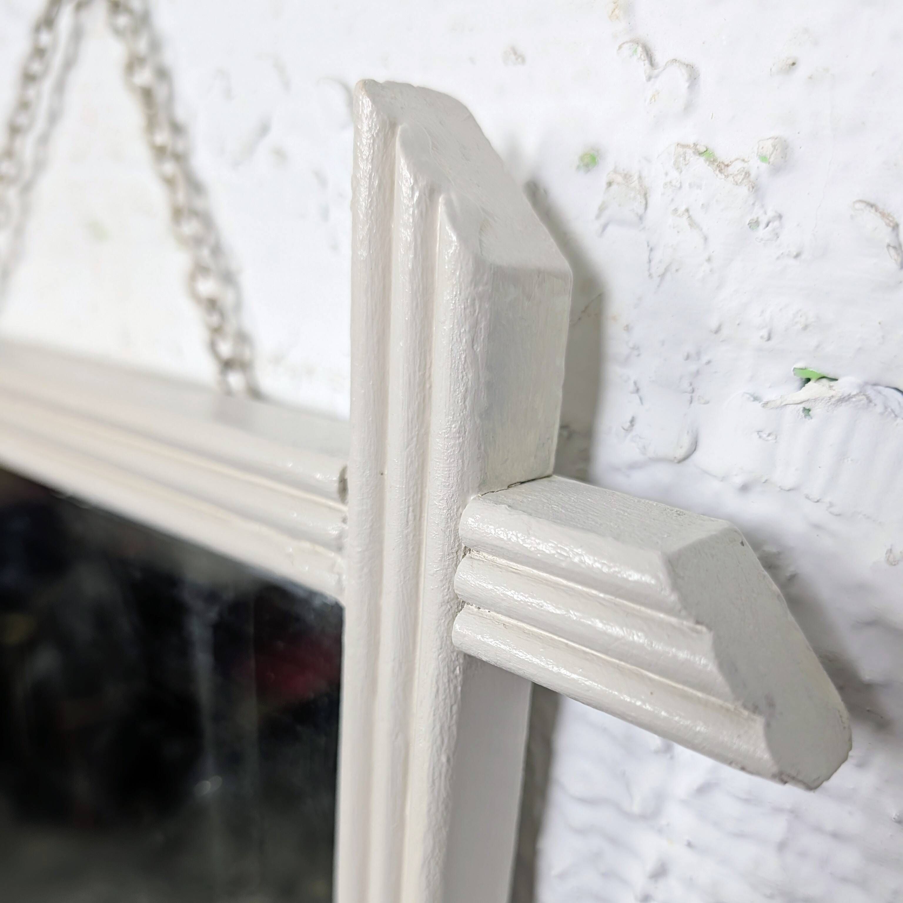 Miroir ancien à cadre bois, montage à croisillons