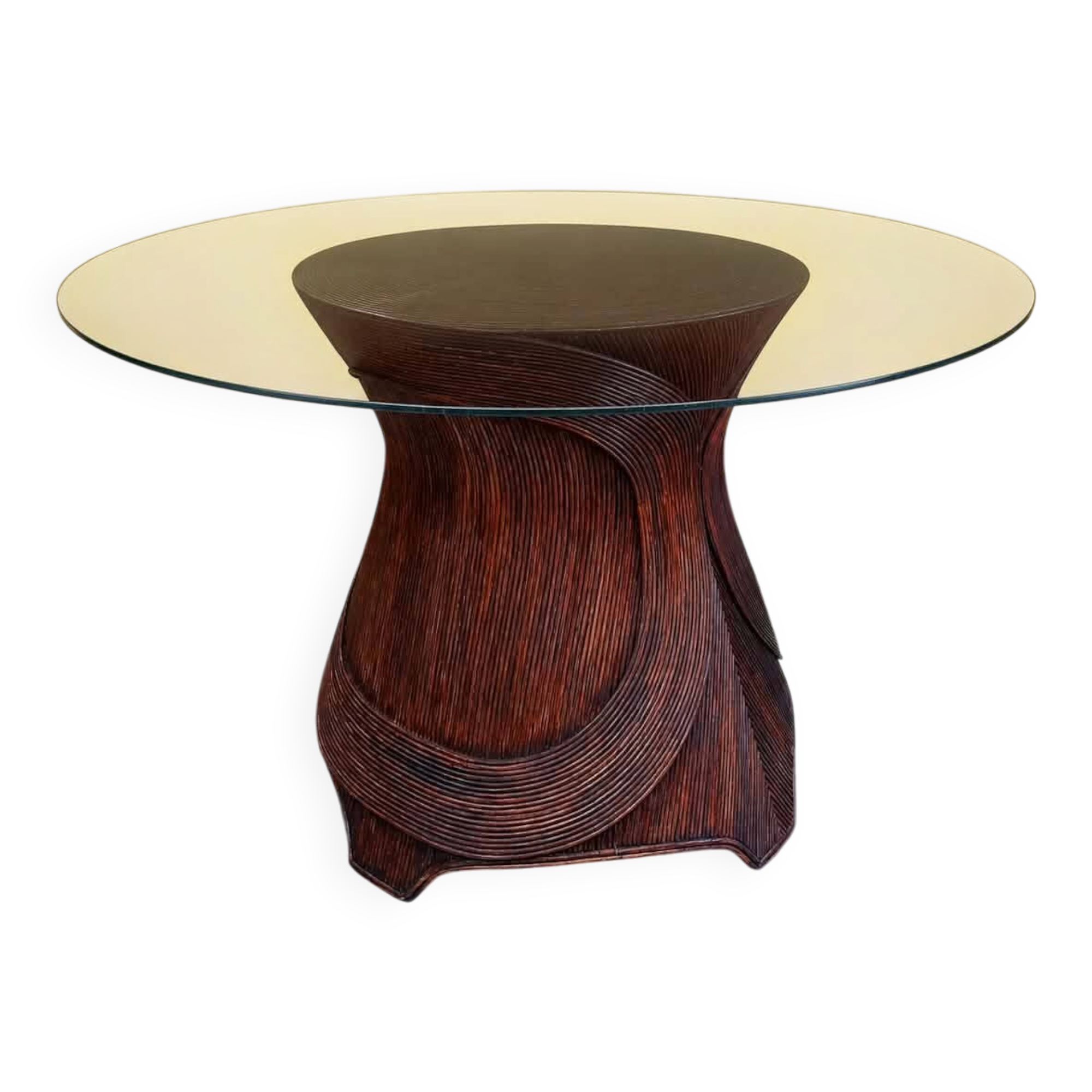 Table marqueterie de rotin vintage 1970