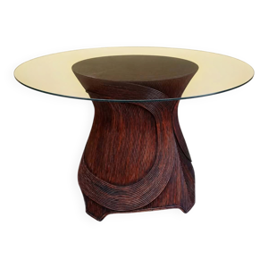 table marqueterie de - rotin 1970