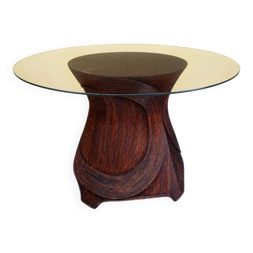 Vintage 1970s rattan marquetry table