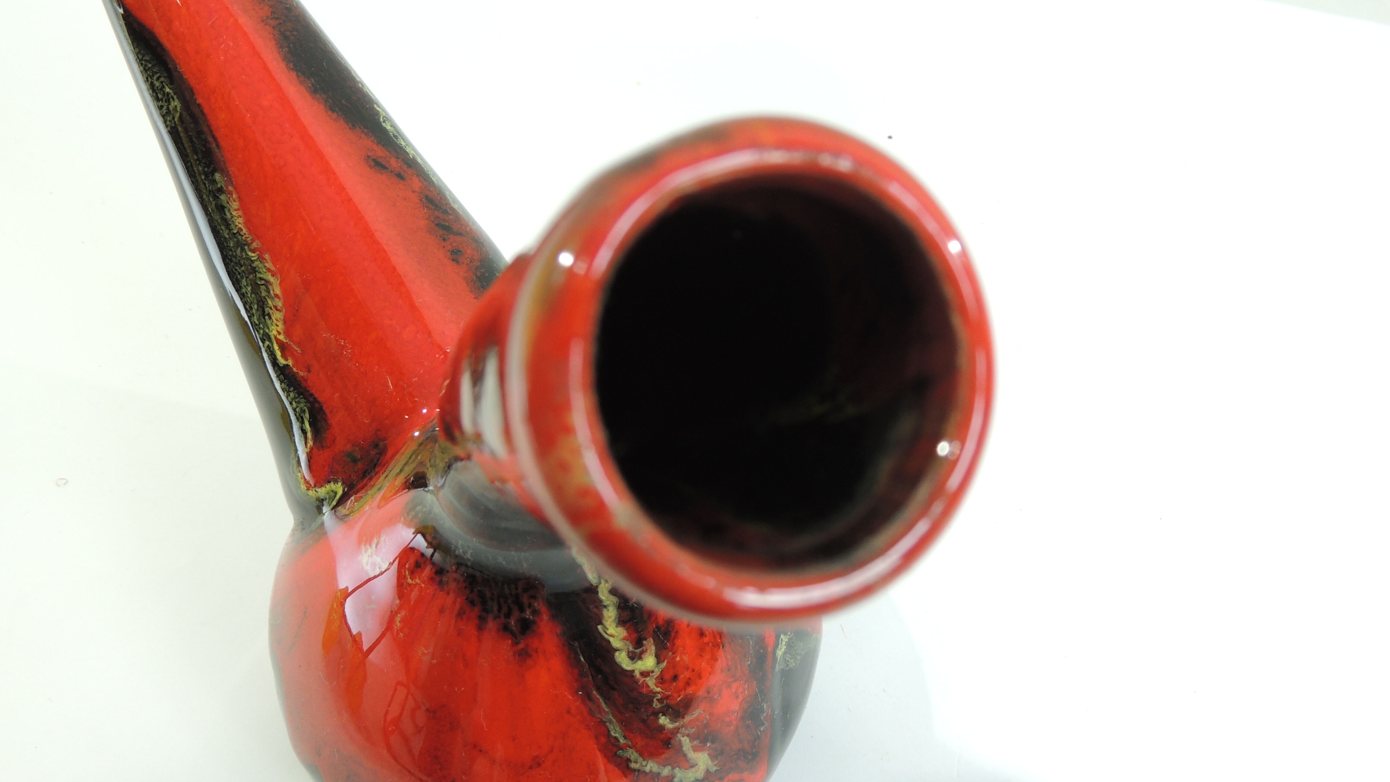 Glazed ceramic porron / Mid-century oil vase from Perpignan France black red and jau