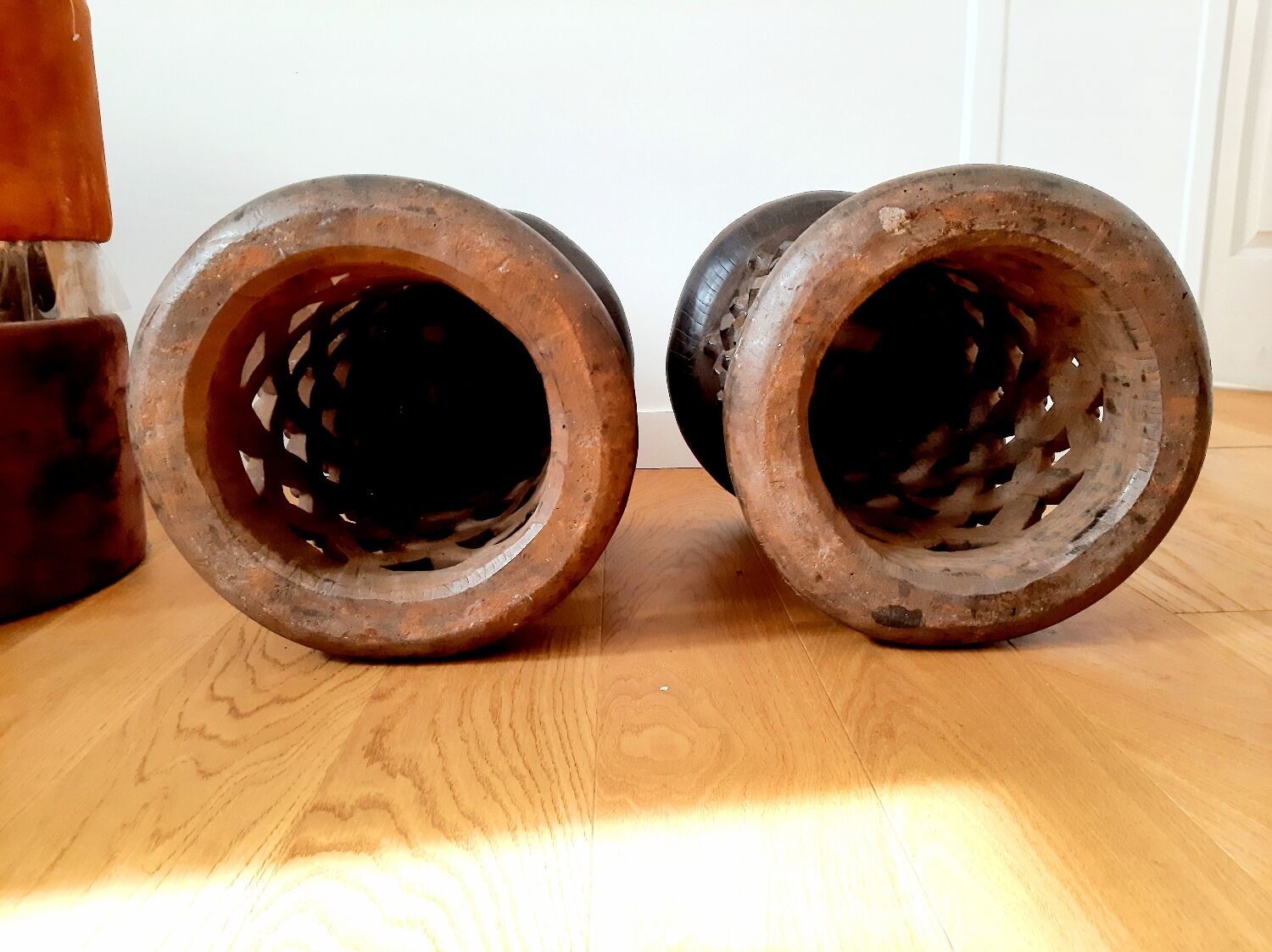 Set of 2 African Bamilike Cameroon stools, year 1950