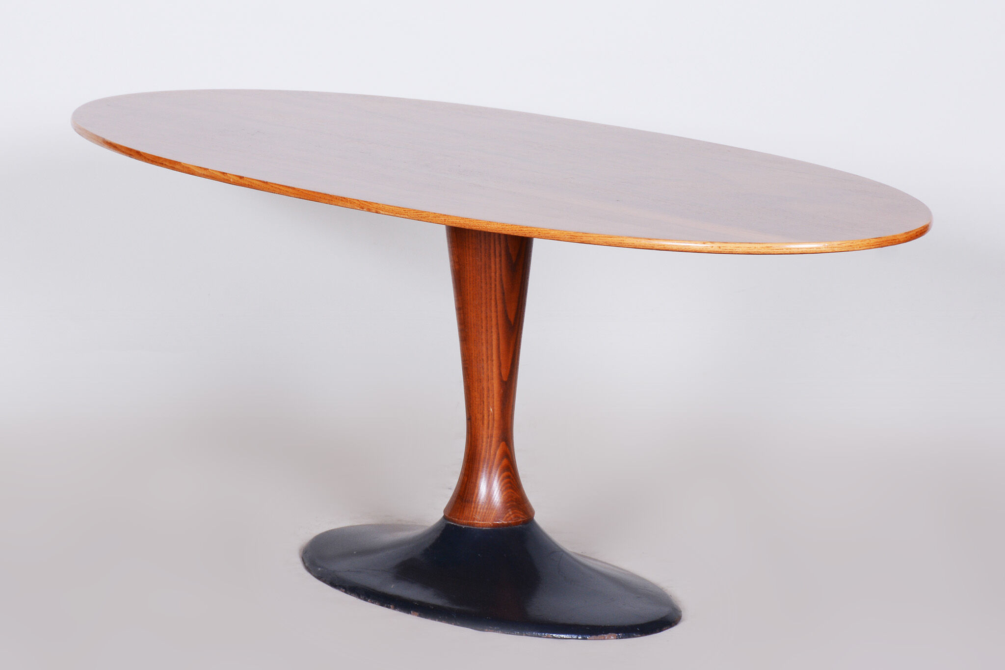 Czech Mid-Century Rosewood Oval Table with Cast Iron Base, 1950s