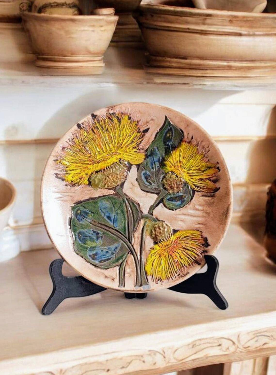 Mid-Century Ceramic Plate by Ruscha, Floral Décor, Germany, 1950s
