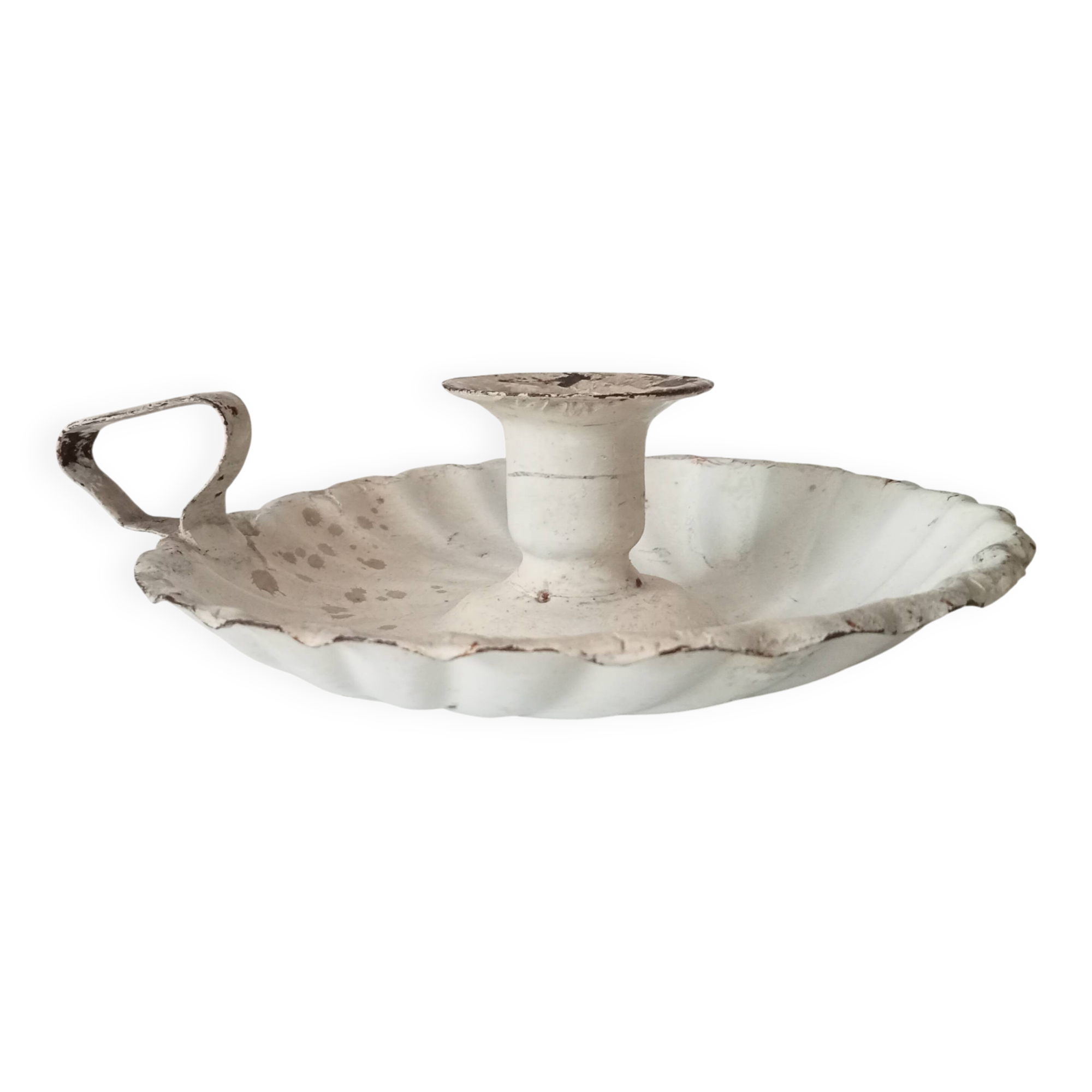 Antique hand candle holder "cellar rat" in enamelled metal