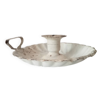 Antique hand candle holder "cellar rat" in enamelled metal