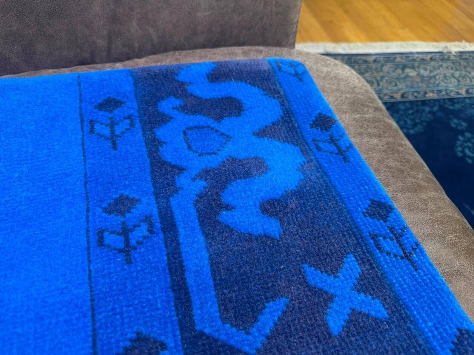 Asymmetric Blue Turkish Rug Pillow, 16x16 Square Wool Cushion Cover