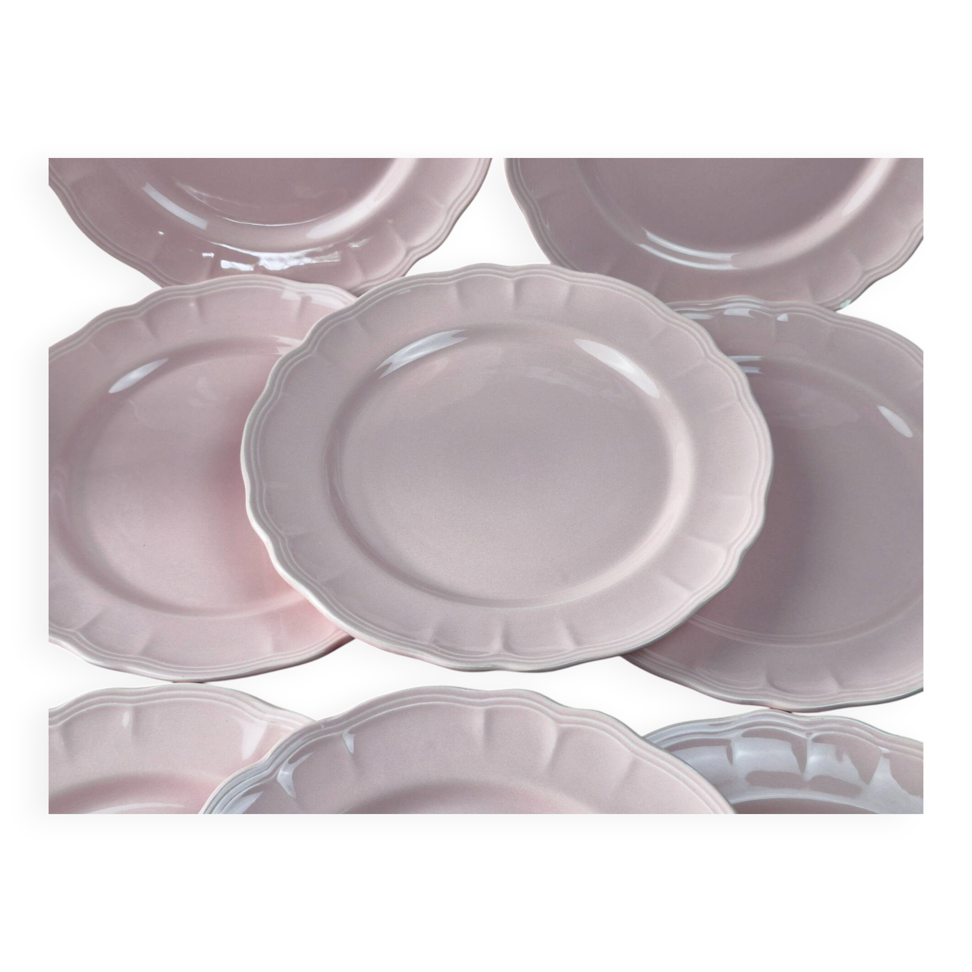 8 vintage dessert plates Salins powder pink – Ø 21.6 cm