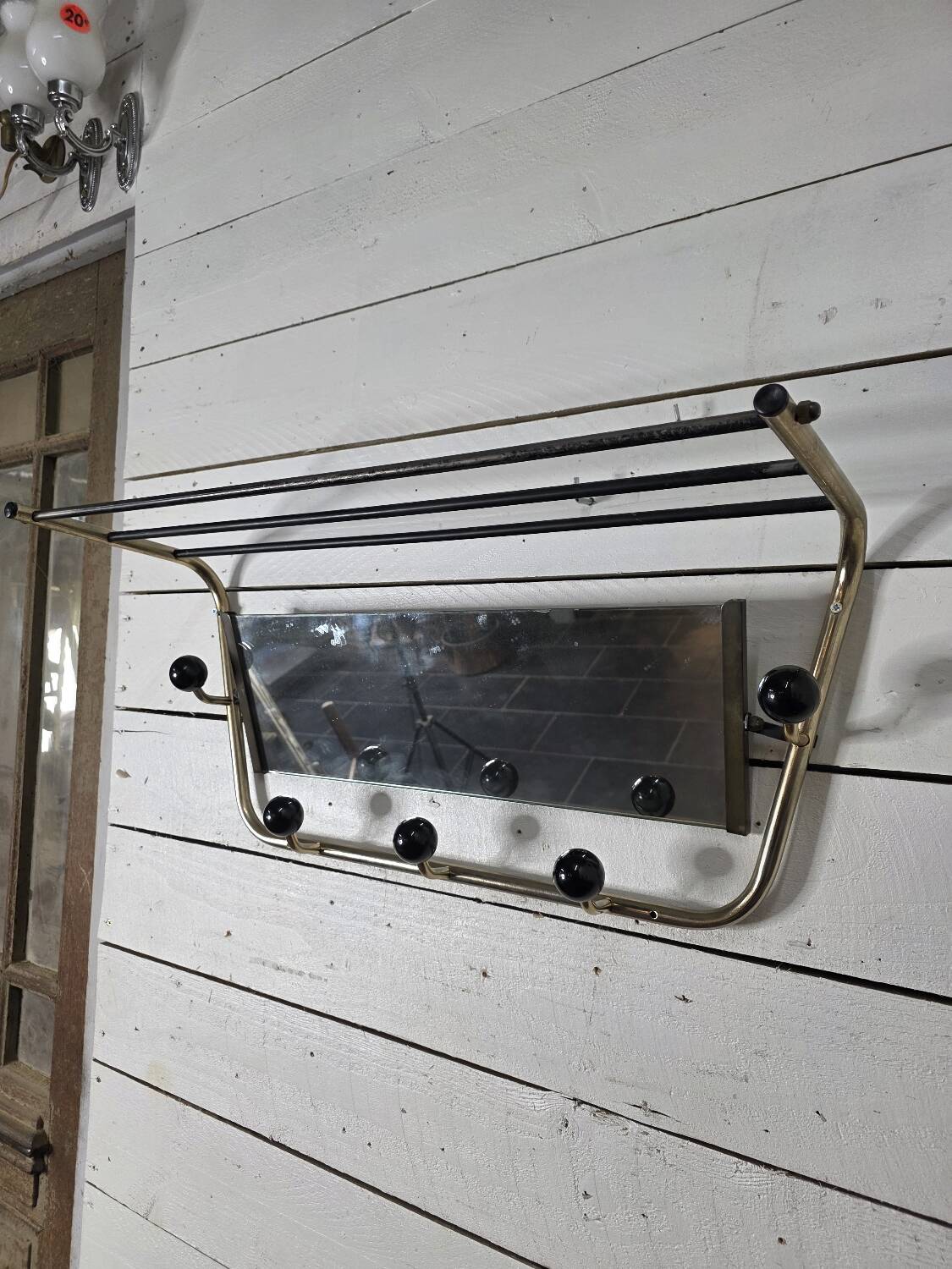 Vintage coat rack with pivoting mirror from the 60s