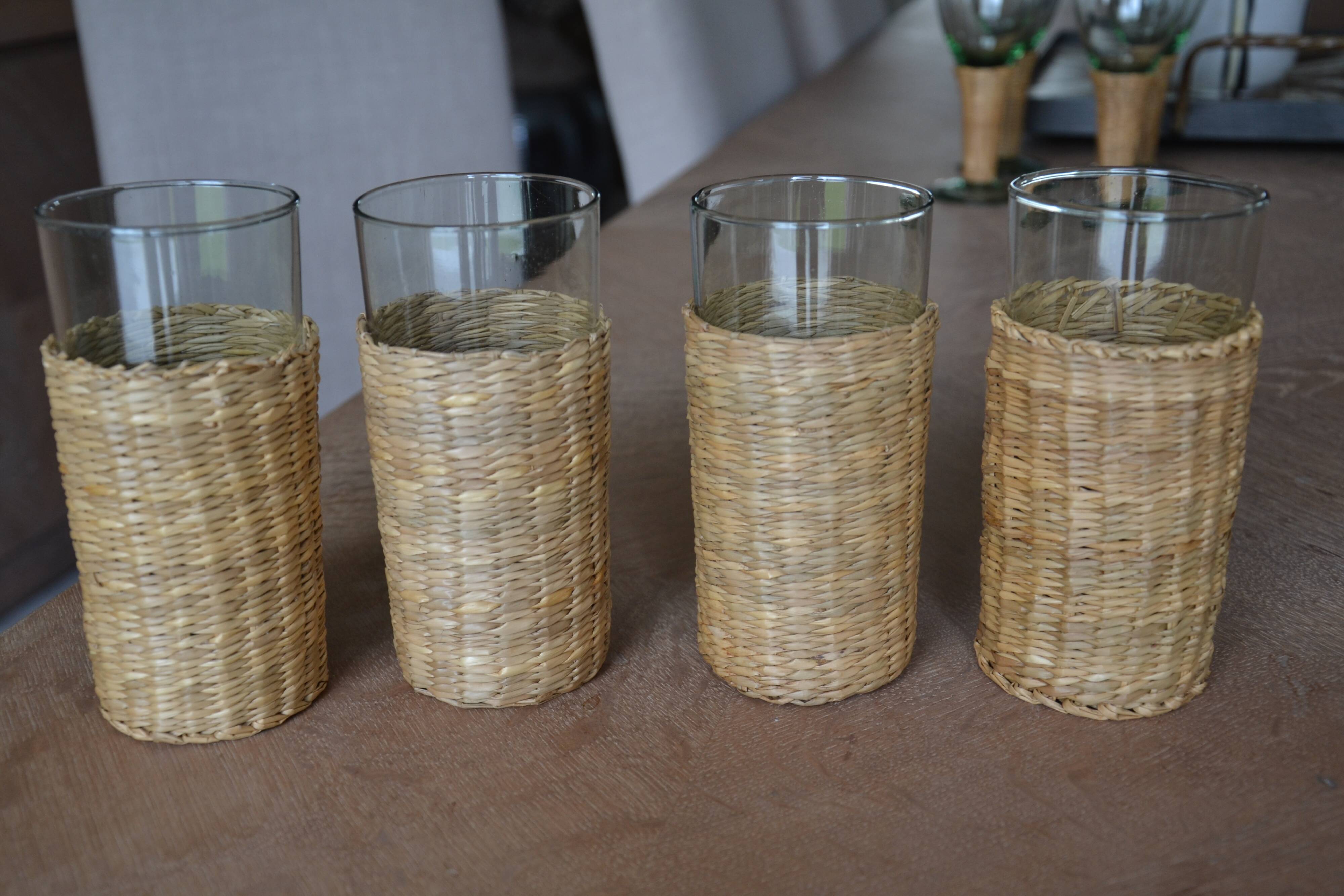 4 glasses for orangeade/rattan cases